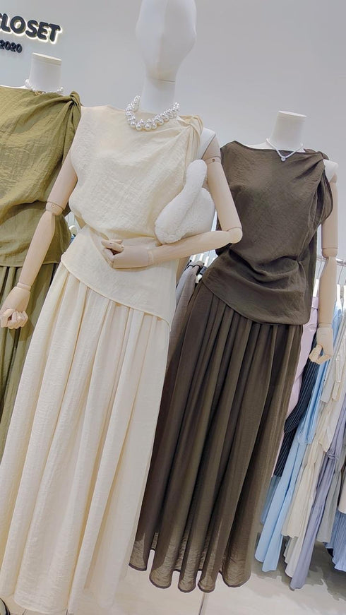 Twist Sleeveless Blouse With Long Flowing Skirts Sets